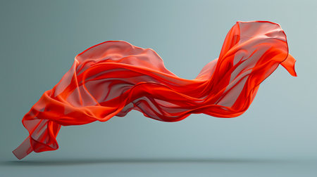 Ethereal Elegance: Floating Red Cloth in 8K Ultra HD on Gray Neutral Background, created with Generative AI technologyの素材
