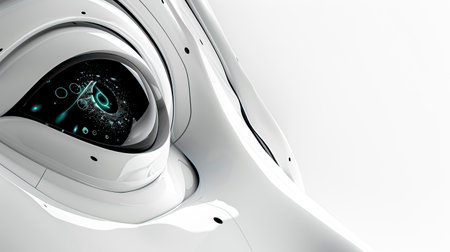 Sleek High-Tech Medtech AI Slide Background with Polished White Metal and Laser Connection, created with Generative AI technologyの素材