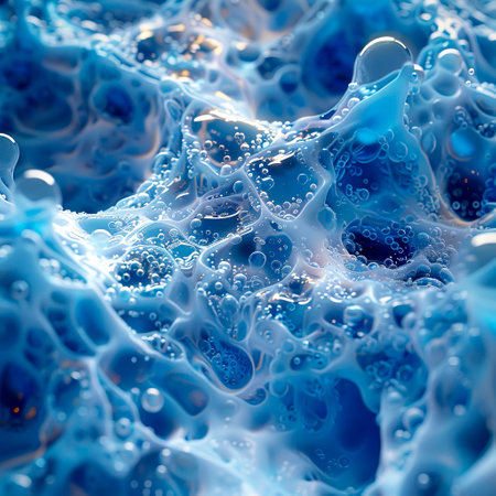 Ultra Detail: Blue and White Cells Penetrating Skin Layers with Laser Light on High Reflectivity Background created with Generative AI technologyの素材