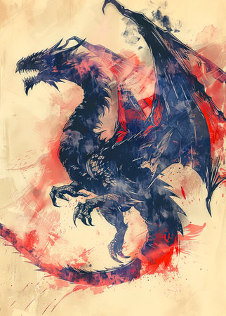 Majestic Dragon in Flight: A Stunning Medieval Beast - created with Generative AI technologyの素材