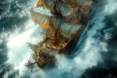 The Wooden Sloop: Sailing the 16th Century Seas with Grace and Power created with Generative AI technologyの素材