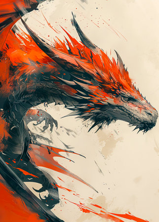 Vibrant Medieval Dragon in Dynamic Pose Created with Generative AI Technologyの素材