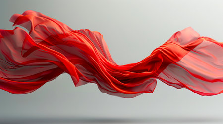 Mesmerizing Movement: A Stunning 8K Ultra HD Visualization of Floating Red Cloth on Gray Neutral Background created with Generative AI technologyの素材