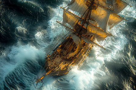 The Wooden Sailing Vessel: Navigating the 16th Century Seas with Grace and Power created with Generative AI technologyの素材