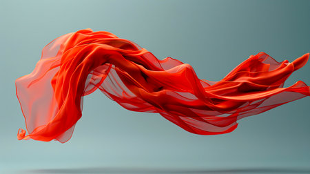 Ethereal Dance of Floating Red Cloth in 8K Ultra HD on Gray Neutral Background, Mesmerizing Visuals Created with Generative AI Technologyの素材