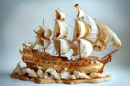 The Wooden Sailing Vessel: Navigating the 16th Century Seas with Grace and Power created with Generative AI technologyの素材