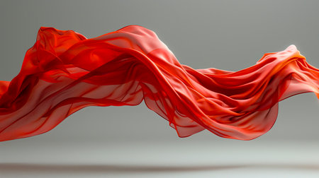 Ethereal Beauty: Mesmerizing Floating Red Cloth in 8K Ultra HD on Gray Neutral Background created with Generative AI technologyの素材