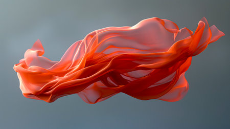 Ethereal Elegance: Floating Red Cloth in 8K Ultra HD on Gray Neutral Background created with Generative AI technologyの素材