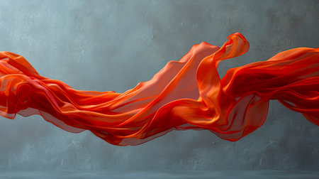 Ethereal Elegance: Floating Red Cloth in Stunning 8K Ultra HD on Gray Neutral Background created with Generative AI technologyの素材