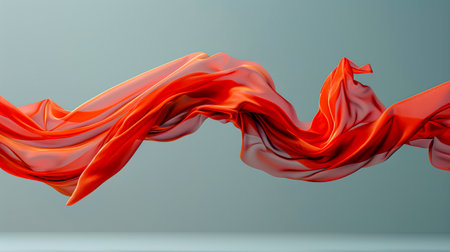Ethereal Elegance: Floating Red Cloth in 8K Ultra HD on Gray Neutral Background Created with Generative AI Technologyの素材