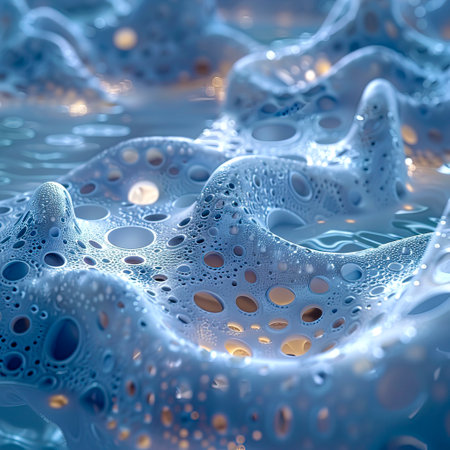 Ultra Detail Simulation of Amino Acid Cells Penetrating Skin Layers with Laser Light and High Reflectivity in Blue and White on Technological 8K Background, created with Generative AI technologyの素材