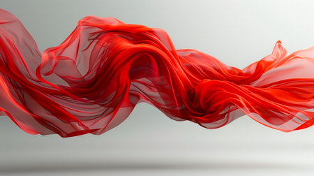 Soothing Floating Red Cloth in 8K Ultra HD on Gray Neutral Background created with Generative AI technologyの素材