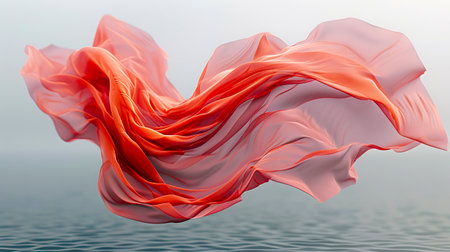 Ethereal Elegance: Floating Red Cloth in 8K Ultra HD on Gray Neutral Background, created with Generative AI technologyの素材