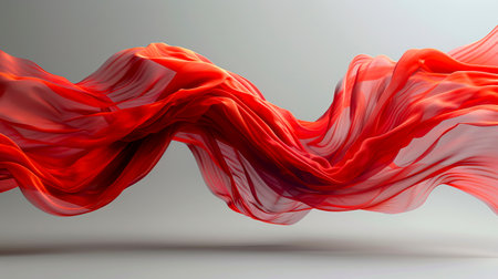 Soothing Movement: A Mesmerizing Visual Experience of Floating Red Cloth in 8K Ultra HD on a Gray Neutral Background, created with Generative AI technologyの素材