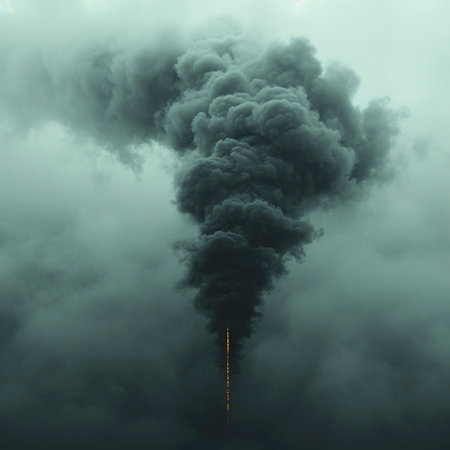 Mysterious Alien Creature in the Sky: A Black Fog Shaped Phenomenon created with Generative AI technologyの素材