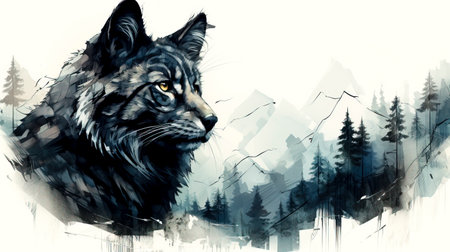 Majestic Cat in Enchanted Forest: A Double Exposure Adventure created with Generative AI technologyの素材