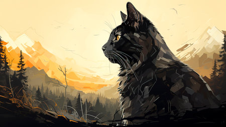 Majestic Mountain Cat: A Double Exposure Adventure created with Generative AI technologyの素材