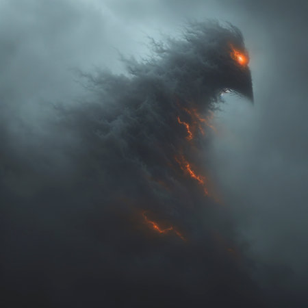 The Alien Beast: A Black Fog Creature in the Sky created with Generative AI technologyの素材