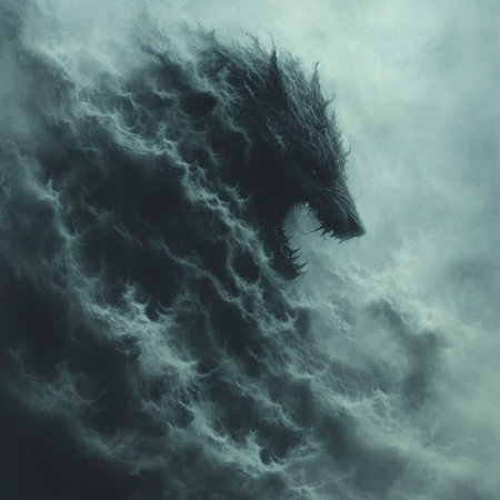 Mysterious Creature: The Alien-Like Black Fog in the Sky created with Generative AI technologyの素材
