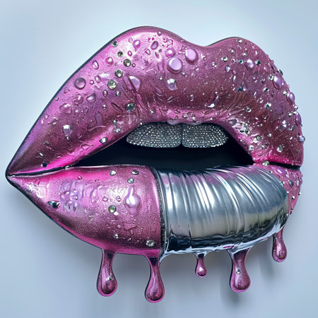 Shimmering Diamond Lips: A Hyper Realistic Fusion of Pink and Silver created with Generative AI technologyの素材