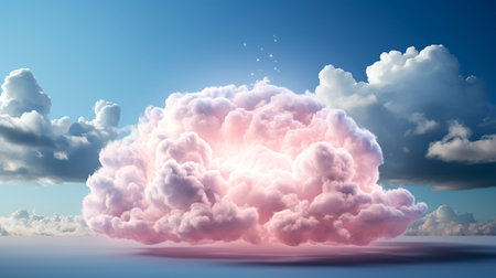 Serene Sky: A Dreamlike Vision of a Puffy Light Blue Cloud with Pink Lights created with Generative AI technologyの素材