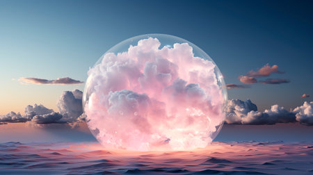 Serene Sky: A Surreal Vray Tracing of a Light Blue Cloud with Pink Lights created with Generative AI technologyの素材
