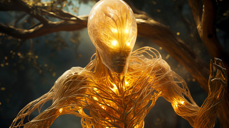 The Cosmic Tree Guardian: A Transparent Titan with a Galaxy Inside, created with Generative AI technologyの素材
