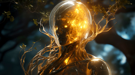 The Cosmic Tree Guardian: A Transparent Giant with a Galaxy Inside, created with Generative AI technologyの素材