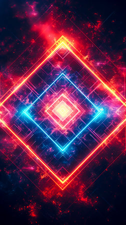 Symmetric Neon Dreams: A Geometric Exploration of Glow and Light created with Generative AI technologyの素材