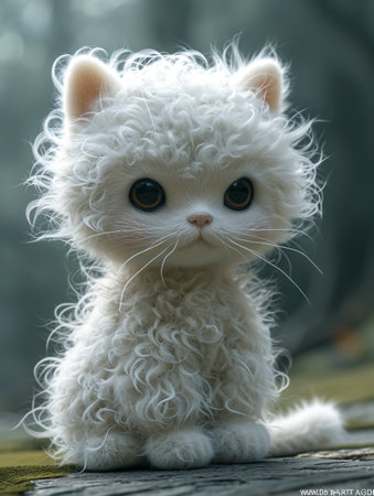 Fluffy Cat in Clear Acrylic: Blind Box Toy in Flat Style on White Background, 3D Rendered with Generative AI Technology created with Generative AI technologyの素材