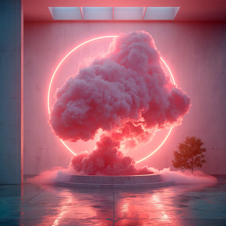 Pink Dream: A Translucent Cloud in the Sky with Pink Lights created with Generative AI technologyの素材