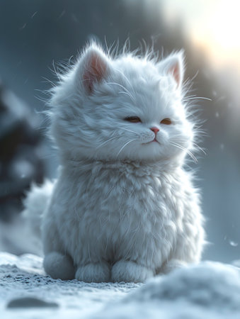 Fluffy Cat in Clear Acrylic: Blind Box Toy in 3D Blender Style on White Background created with Generative AI technologyの素材