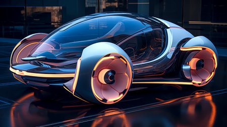 Neon Drive: A Futuristic Vision of Electric Cars in Blue Light created with Generative AI technologyの素材