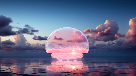 Pastel Dreams: A Serene Sky Scene with Pink Lights and a Puffy Cloud created with Generative AI technologyの素材