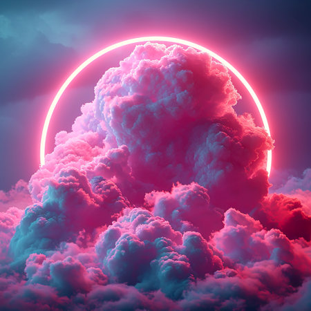 Pink Dream: A Surreal Puffy Cloud in Vray Tracing Style created with Generative AI technologyの素材