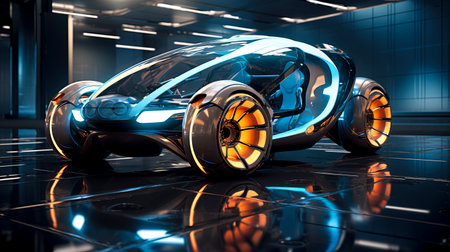 Blue Horizon: A Futuristic Electric Car Journey through Photo Realism created with Generative AI technologyの素材