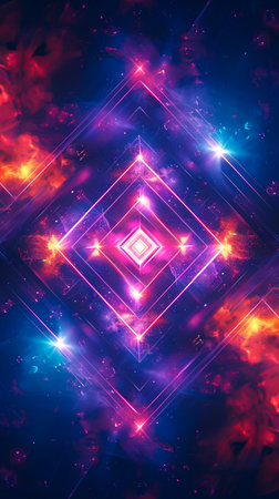 Symmetric Neon Glow: A Geometric Journey through Background Lights created with Generative AI technologyの素材