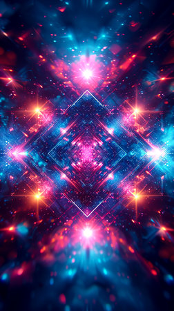 Symmetric Neon Dreams: A Geometric Exploration of Glowing Backgrounds created with Generative AI technologyの素材