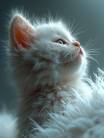 Fluffy White Cat Blind Box Toy in Clear Acrylic: A 3D C4D Blender Creation on White Background, created with Generative AI technologyの素材