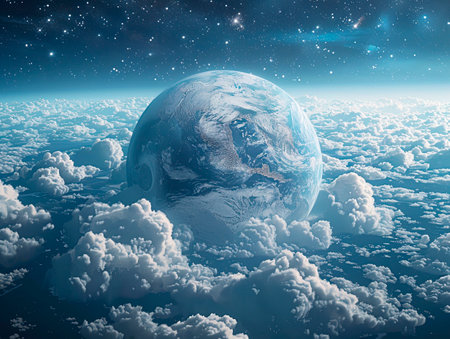 Hyper Realistic Earth: A Stunning 3D View from Space created with Generative AI technologyの素材