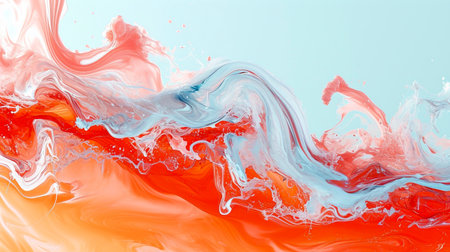 Vibrant Liquid Flow: A High-Definition Abstract Background in Red, White, Orange, and Blue created with Generative AI technologyの素材