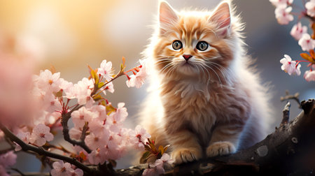 The Gentle Blossom: A Little Cat's Radiant Presence in the Sunlight created with Generative AI technologyの素材