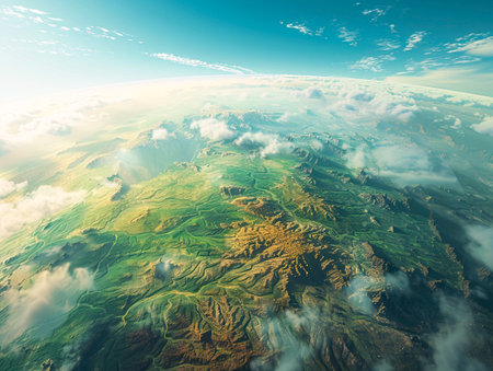 Earth's Beauty Revealed: A Hyper-Realistic 3D Globe View from Space created with Generative AI technologyの素材