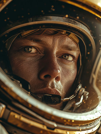 Exploring the Red Planet: Astronaut's Helmet Close-Up Portrait on Mars created with Generative AI technologyの素材
