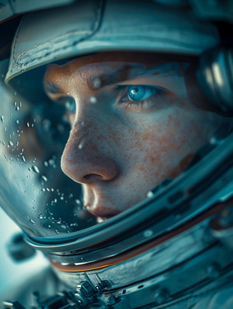 Exploring the Cosmos: Close-Up of Mars Astronaut's Helmet Portrait created with Generative AI technologyの素材