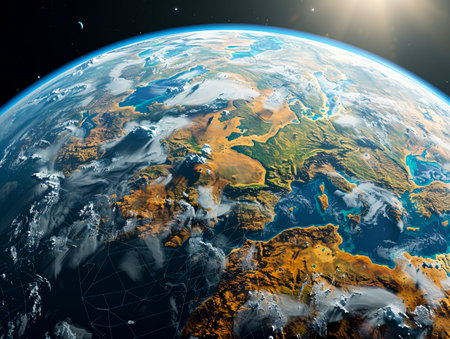 Realistic 3D Earth View with Stunning Clouds and Landscapes created with Generative AI technologyの素材