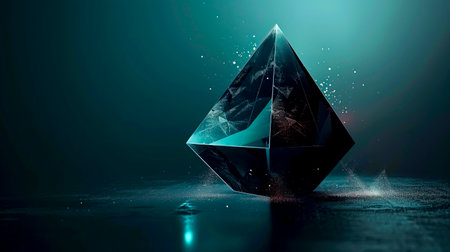 The Future Blueprint: A Minimalistic Representation of Technology Through Geometric Shapes in Dark Colors with Navy Blue and Mint Green Accents created with Generative AI technologyの素材