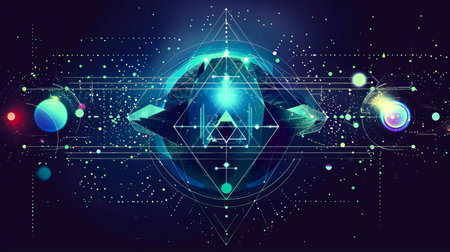 The Future Blueprint: A Minimalistic Vision of Technology Through Geometric Shapes created with Generative AI technologyの素材