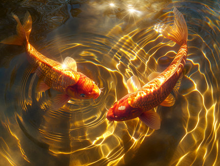 Golden Waters: A Surreal Encounter with Koi Carp created with Generative AI technologyの素材