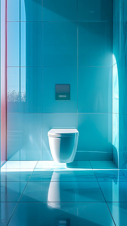 Sleek and Modern: A Vibrant Light Blue Bathroom Design created with Generative AI technologyの素材